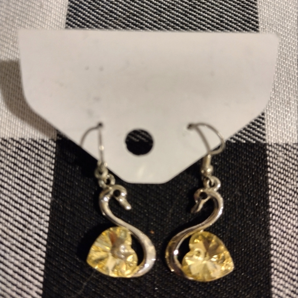 Swan w/ heart citrine stone earrings